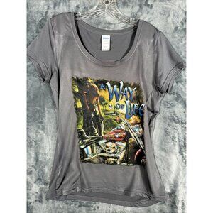 Glidan Woman’s Biker “A Way Of Life”  T-Shirt Gray Size Adult Medium Shirt